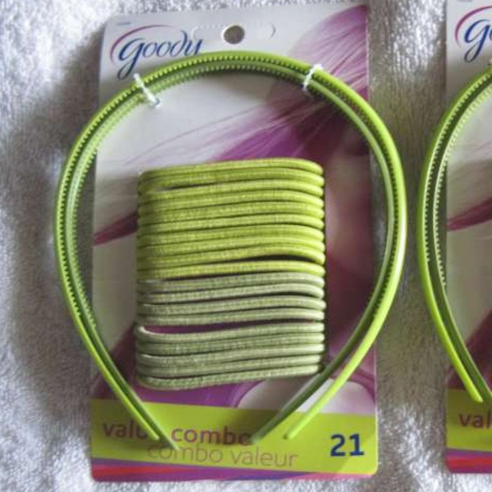 21 Pieces Goody Lime Green Ponytailer Hair Bands Elastics & Plastic Headbands